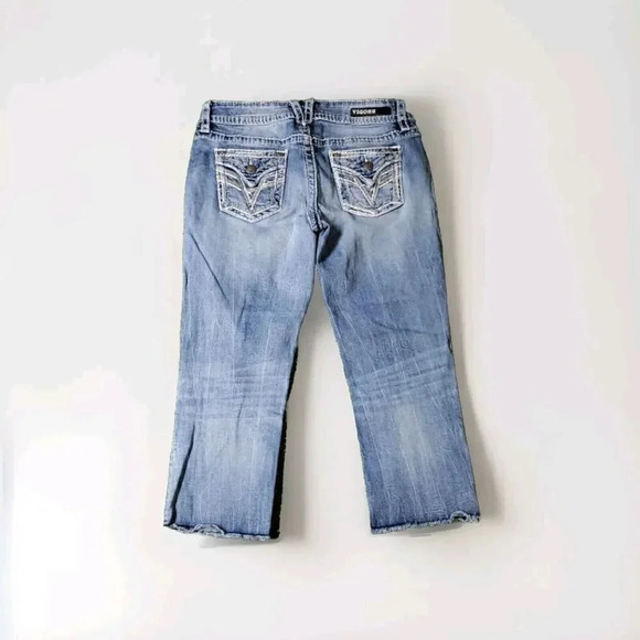 VIGOSS Capri Women Size 7/8 Blue The Dallas Capri Stretch Distressed - Picture 2 of 10